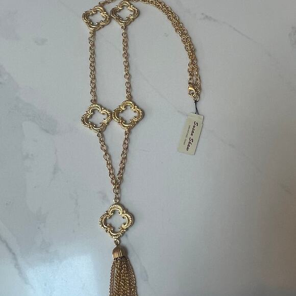 Susan Shaw Clover Leaf Goldtone Statement Necklace NWT - Picture 4 of 5